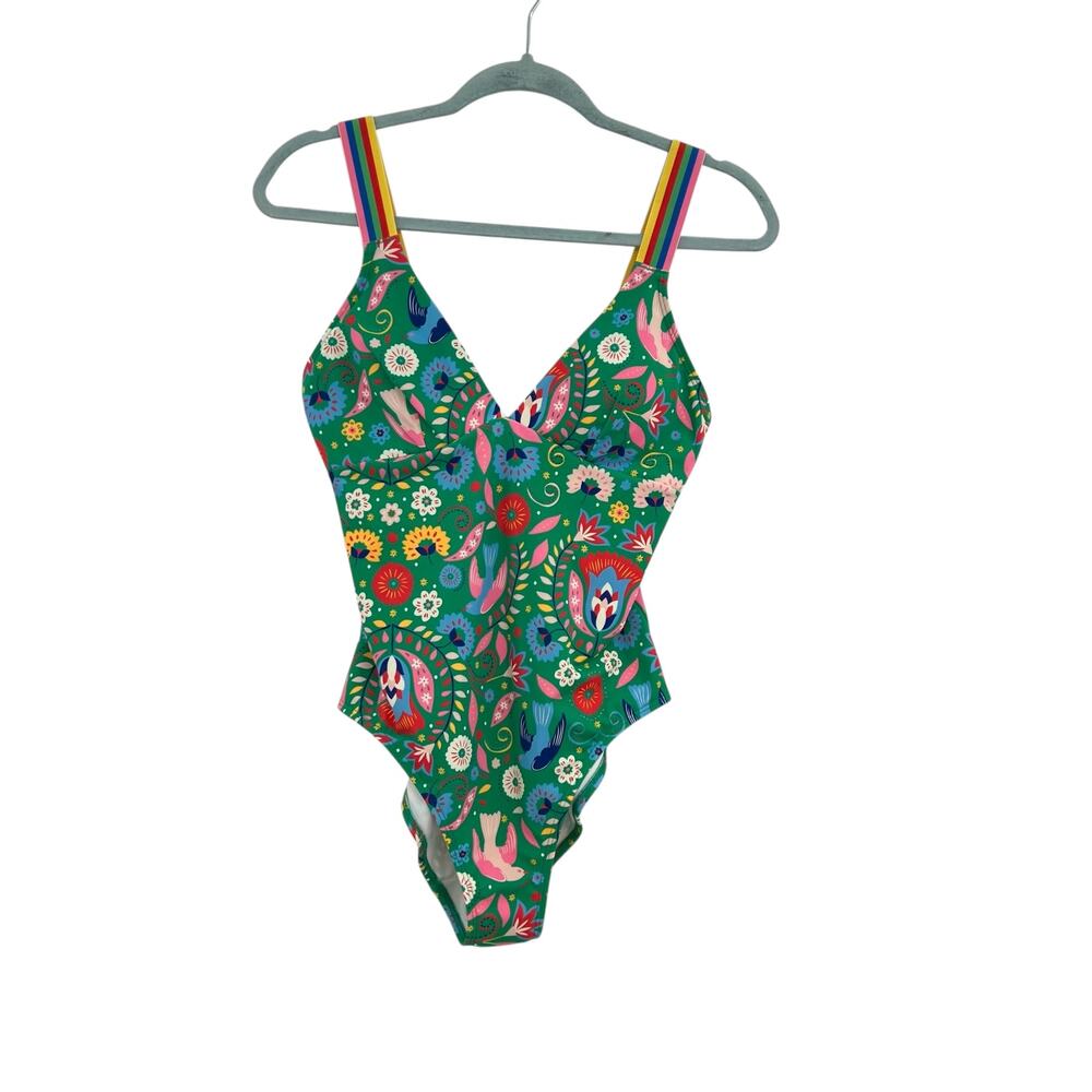 Boden Green Floral One-Piece Swimsuit with Rainbow Straps - Picture 2 of 11